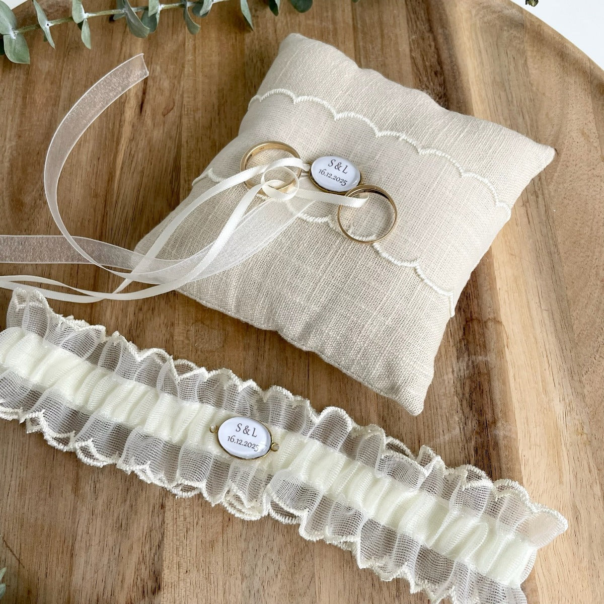 Garter & Ring Pillow Set - Claire