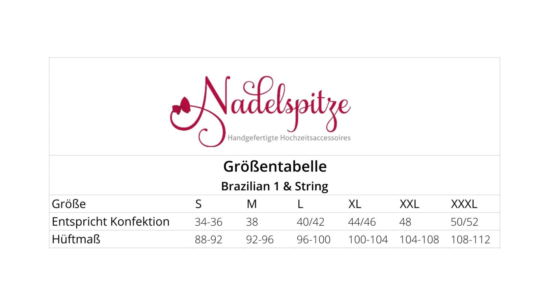 Größentabelle Brazilian & String