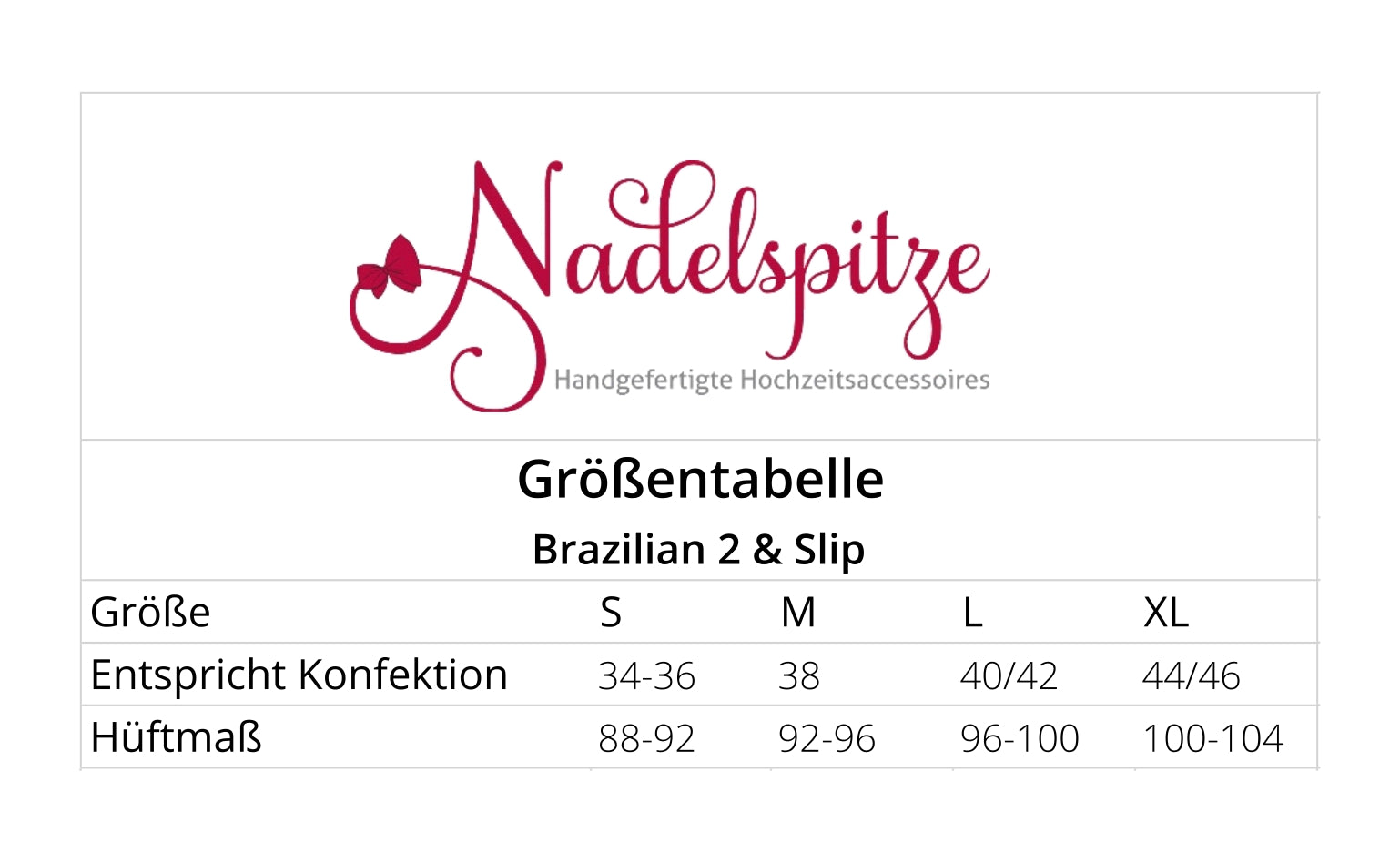 Größentabelle Brazilian & Slip