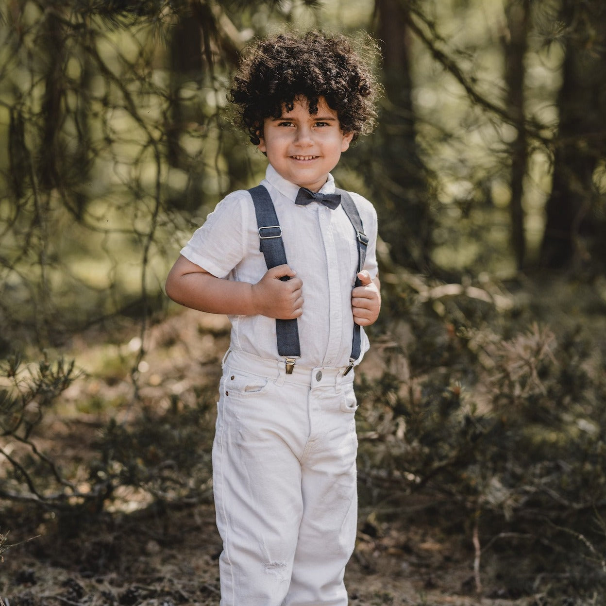 Kids Linen Suspender Bow Tie Set