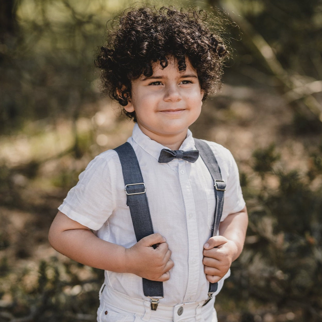 Kids Linen Suspender Bow Tie Set