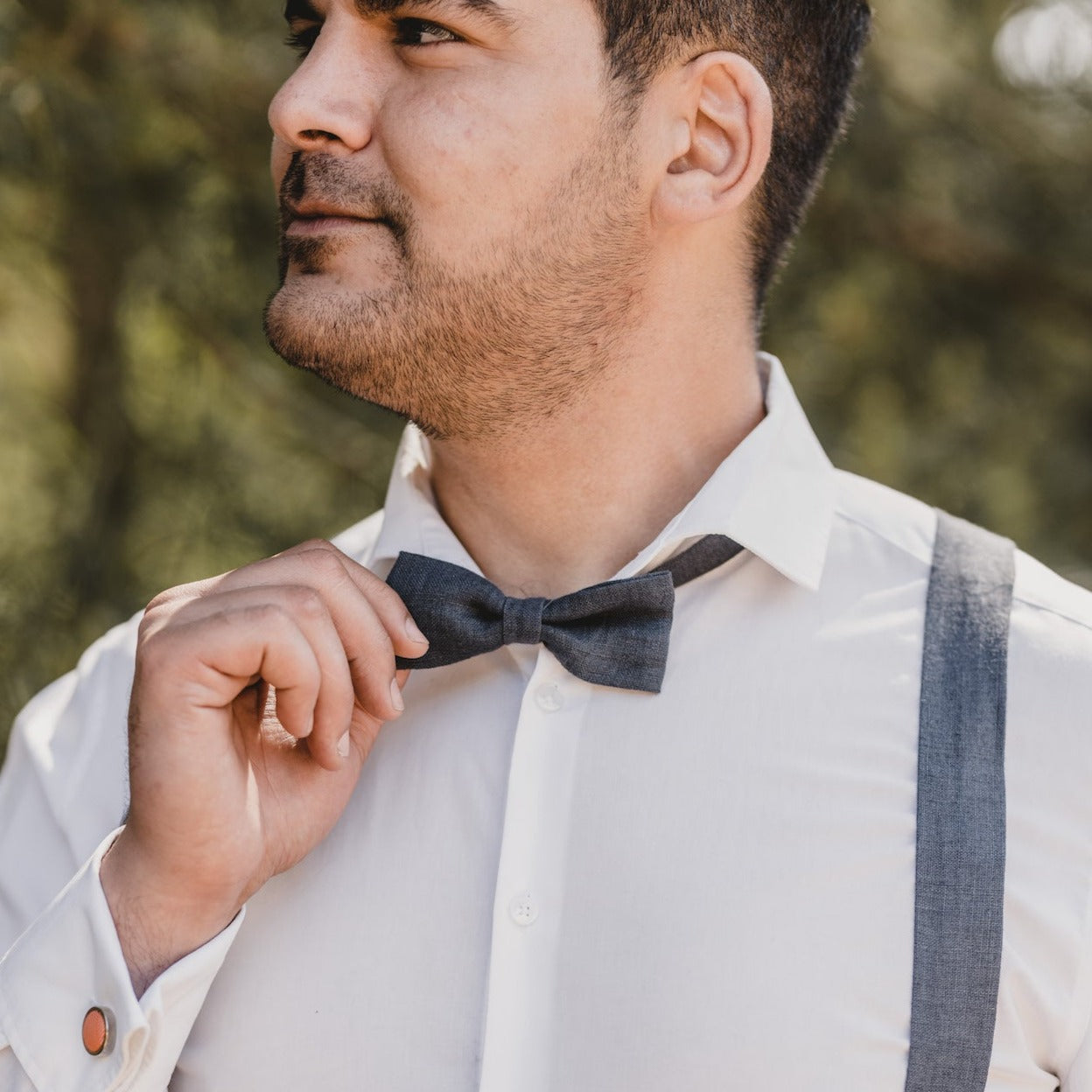 Adult Linen Suspender Bow Tie Set