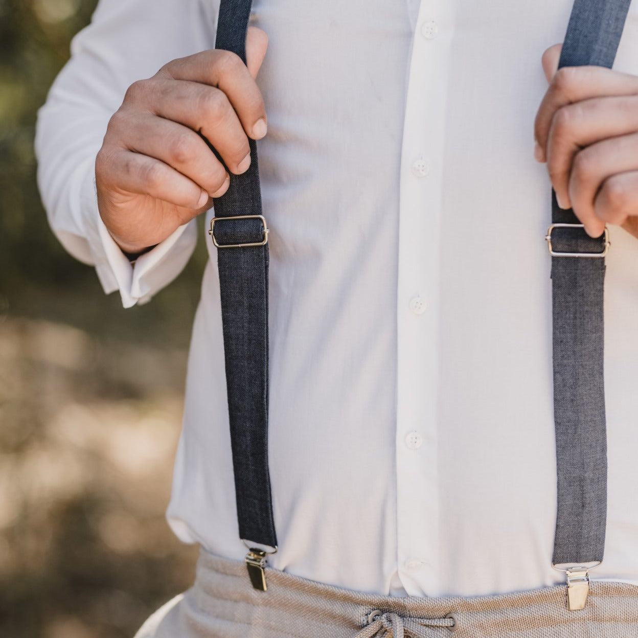 Adult Linen Suspender Bow Tie Set