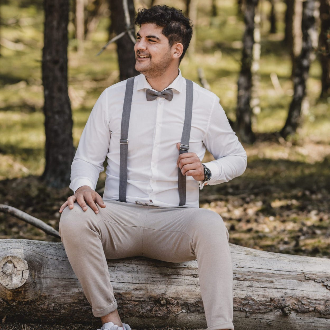 Suspenders Paul natural/beige made of linen fabric
