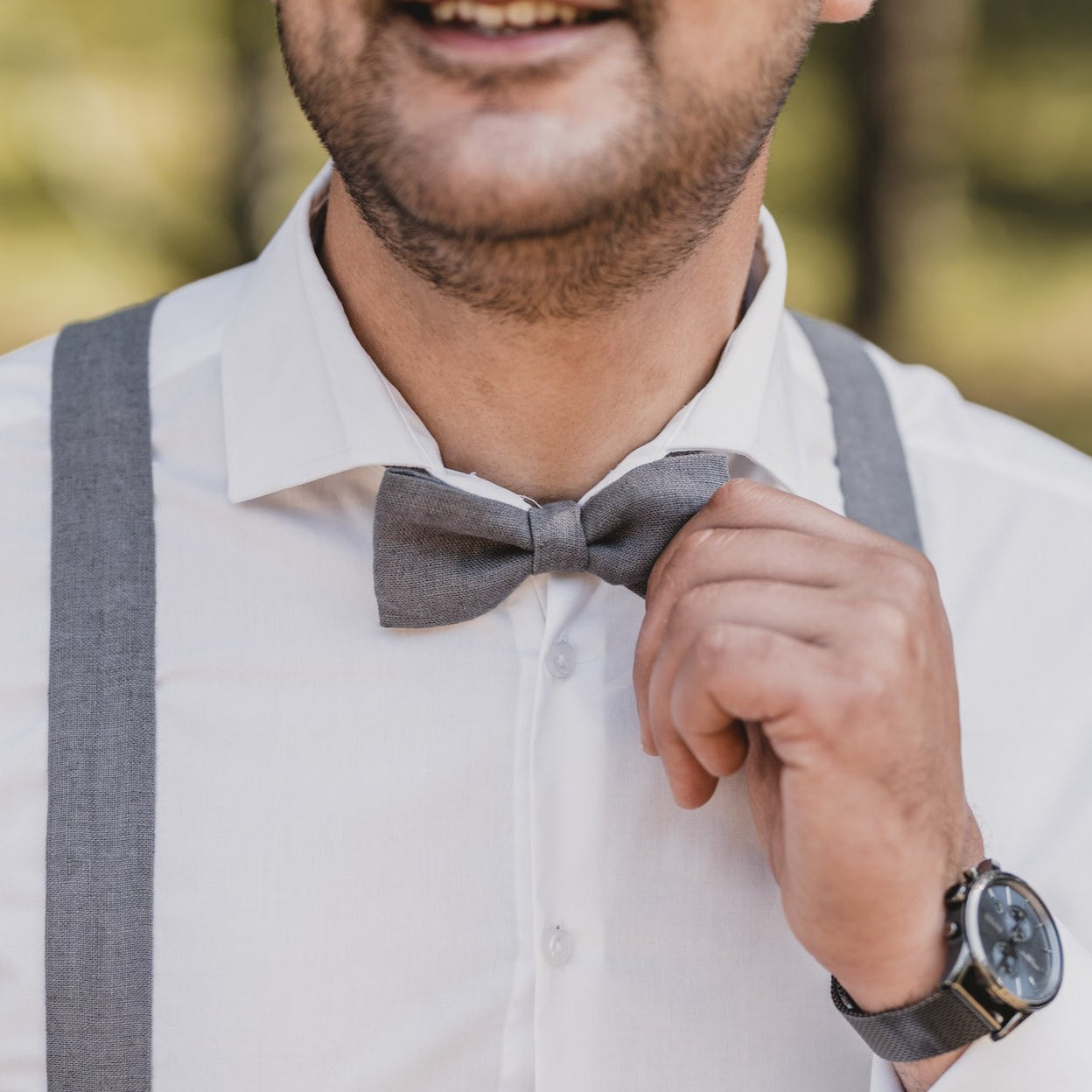 Adult Linen Suspender Bow Tie Set