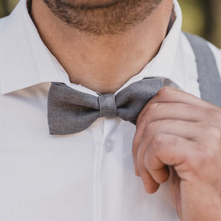 Adult Linen Suspender Bow Tie Set