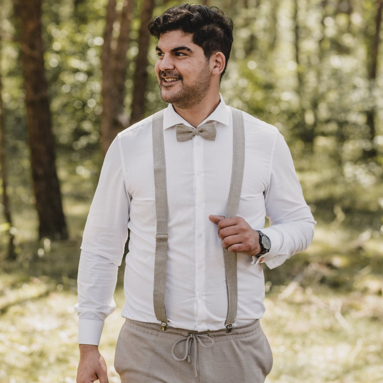 Suspenders Paul natural/beige made of linen fabric