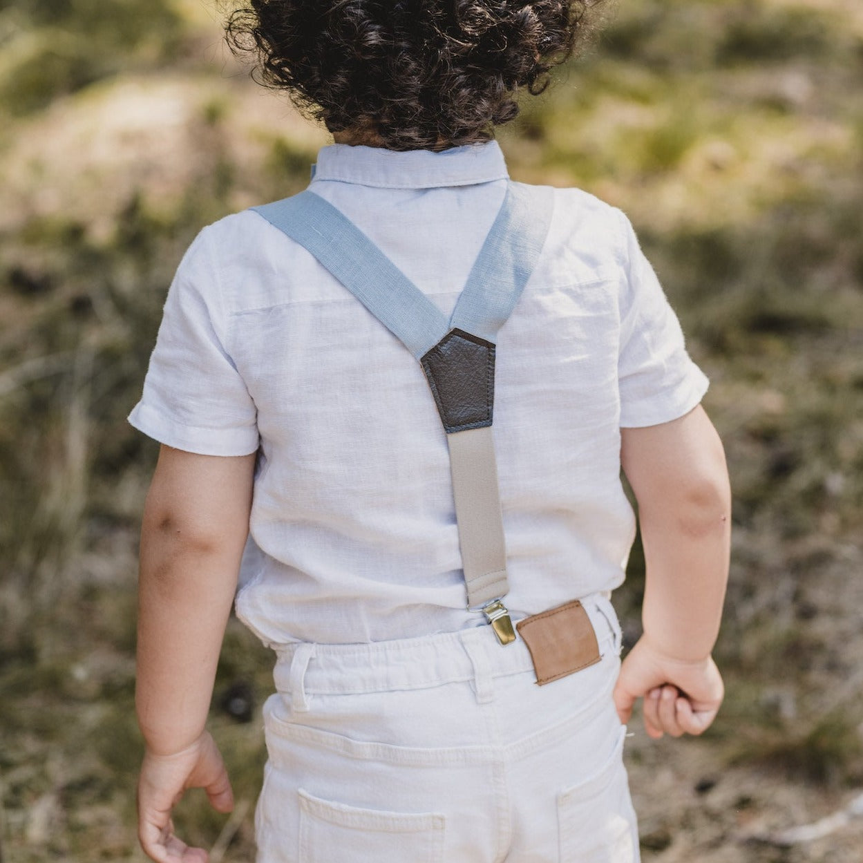 Kids Linen Suspender Bow Tie Set