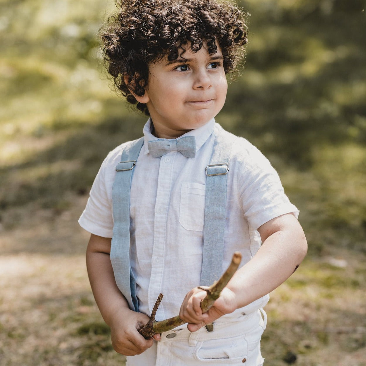 Kids Linen Suspender Bow Tie Set