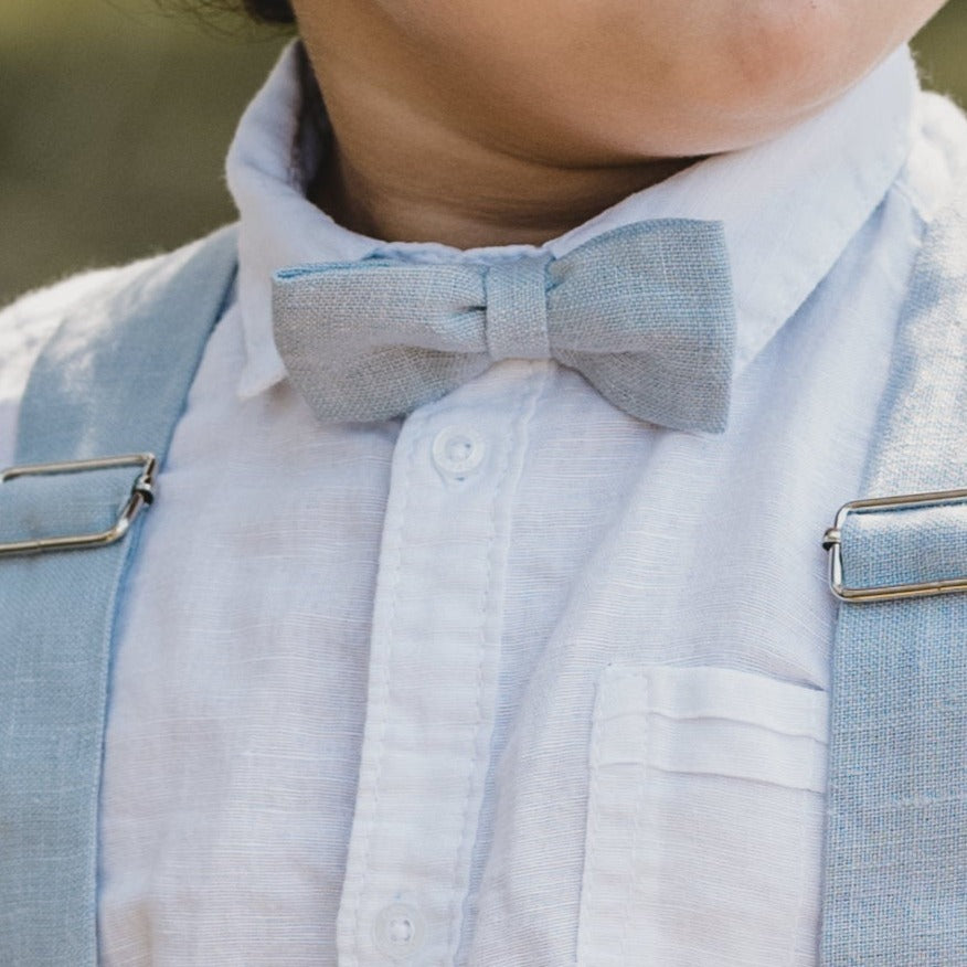 Kids Linen Suspender Bow Tie Set