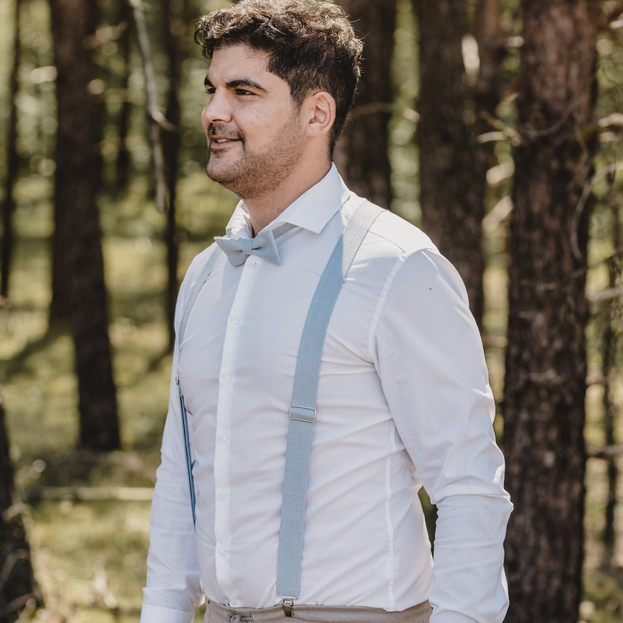 Adult Linen Suspender Bow Tie Set