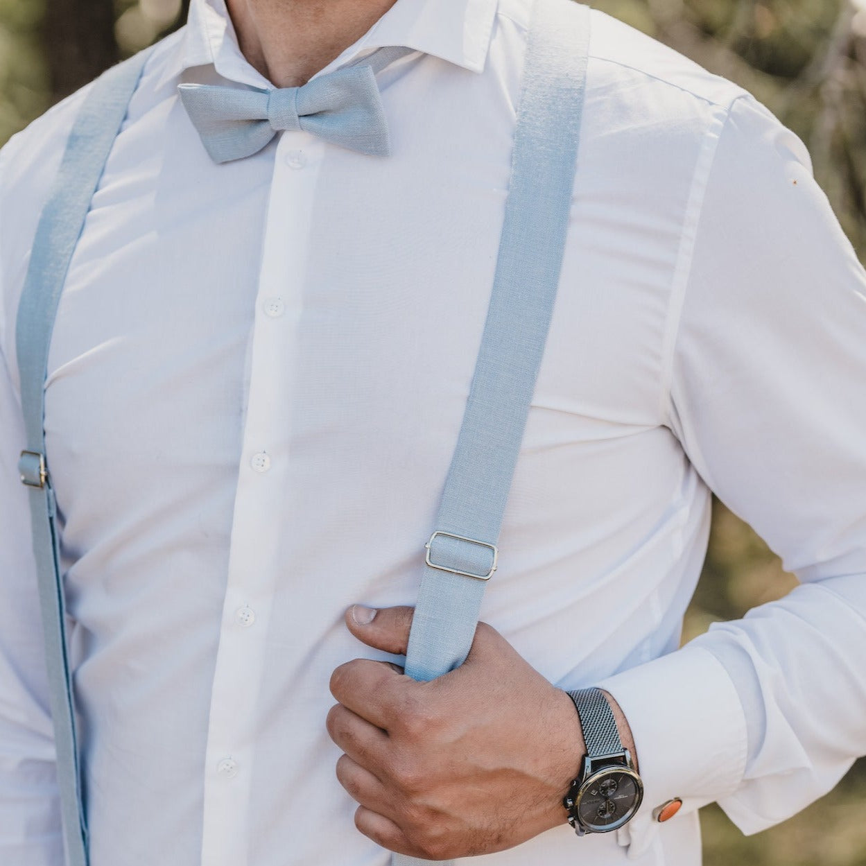 Adult Linen Suspender Bow Tie Set
