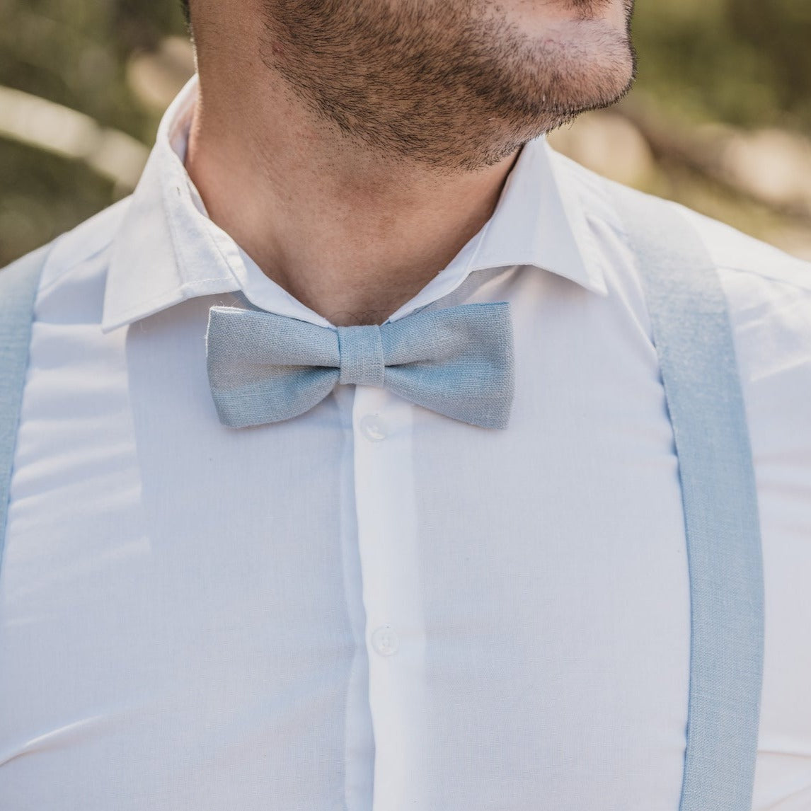 Adult Linen Suspender Bow Tie Set