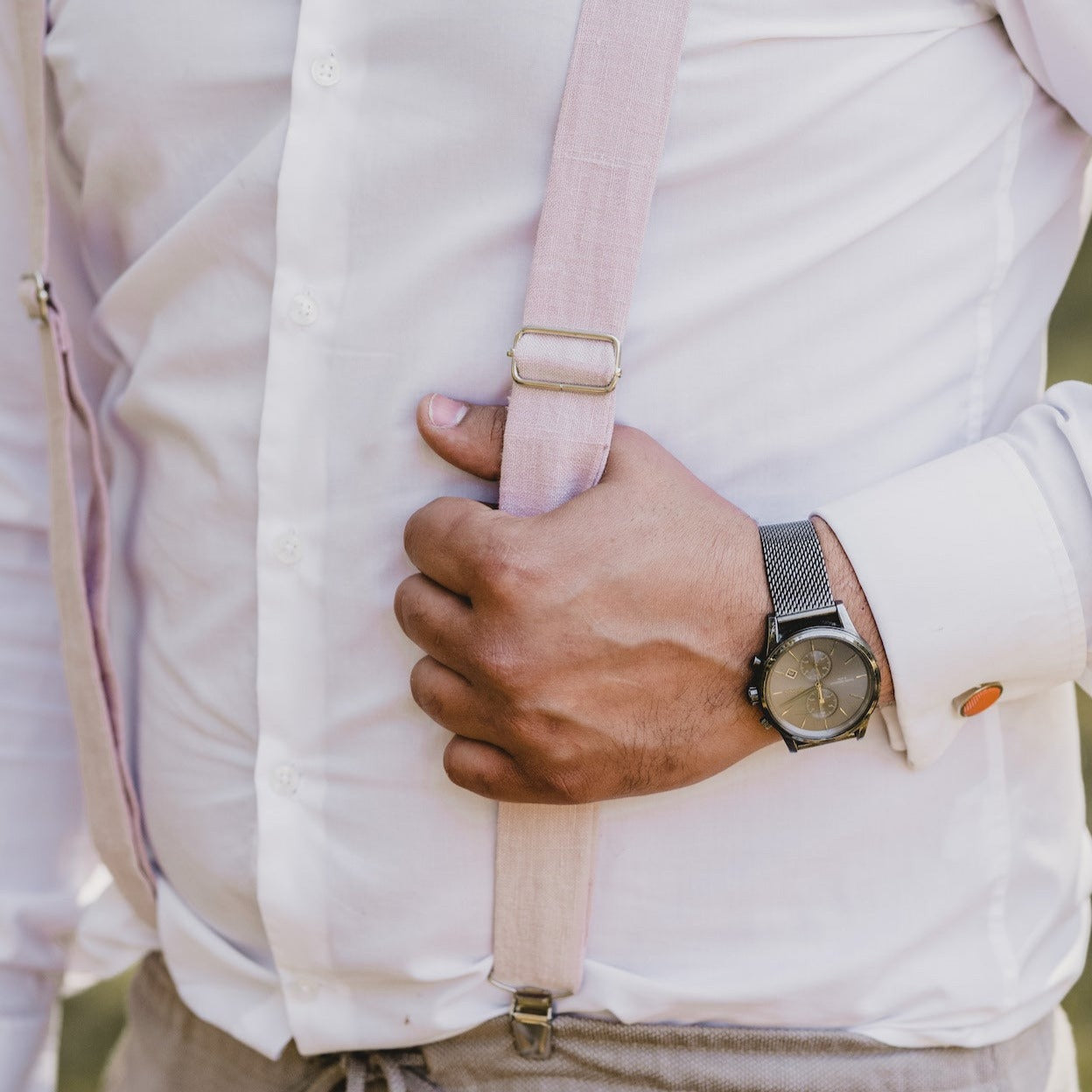 Adult Linen Suspender Bow Tie Set