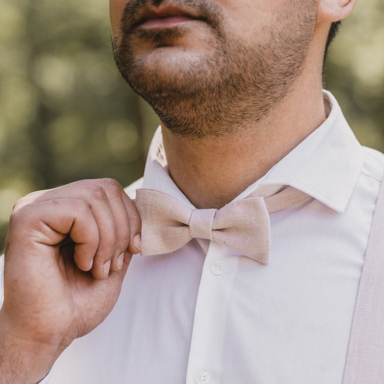 Adult Linen Suspender Bow Tie Set