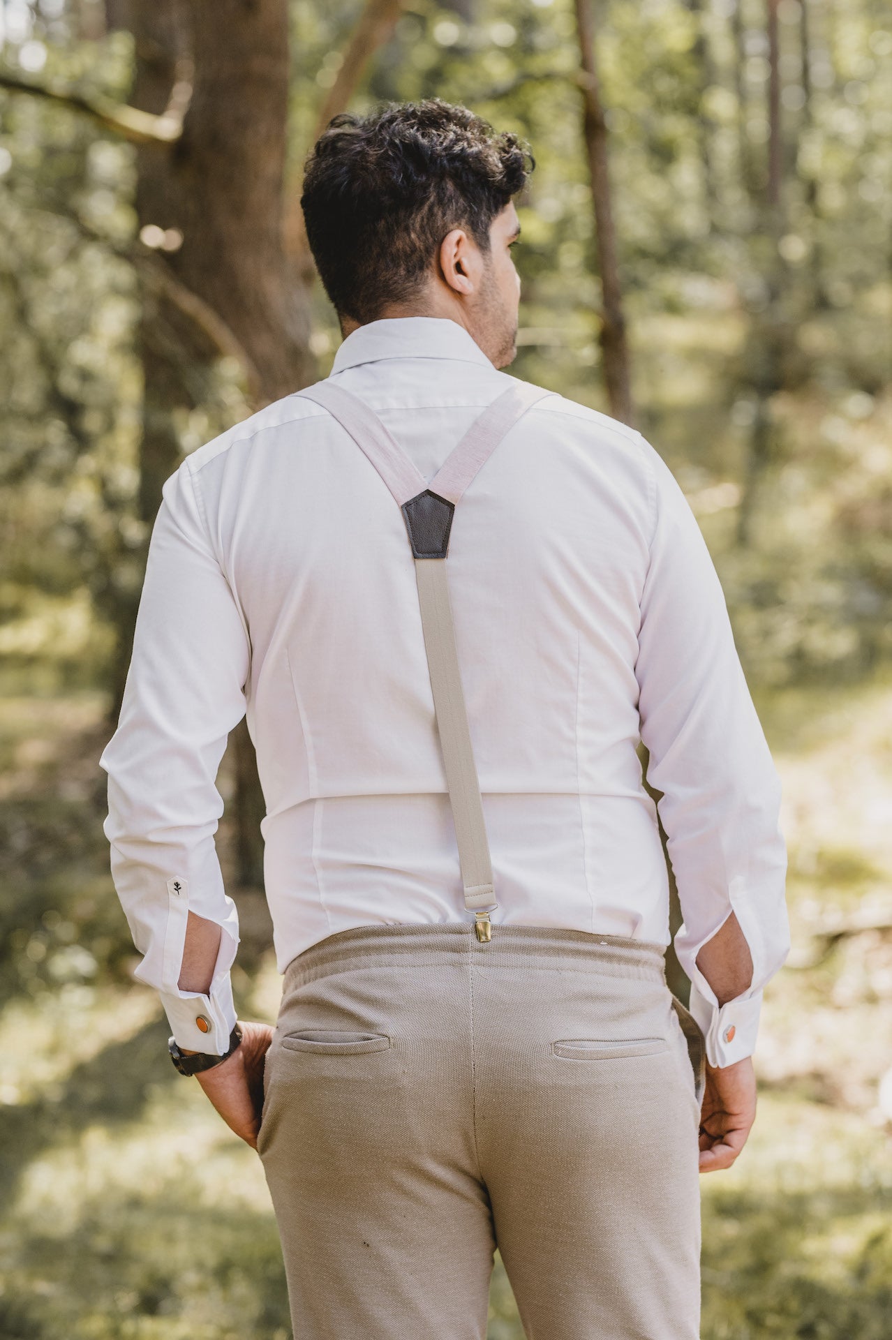 Adult Linen Suspender Bow Tie Set