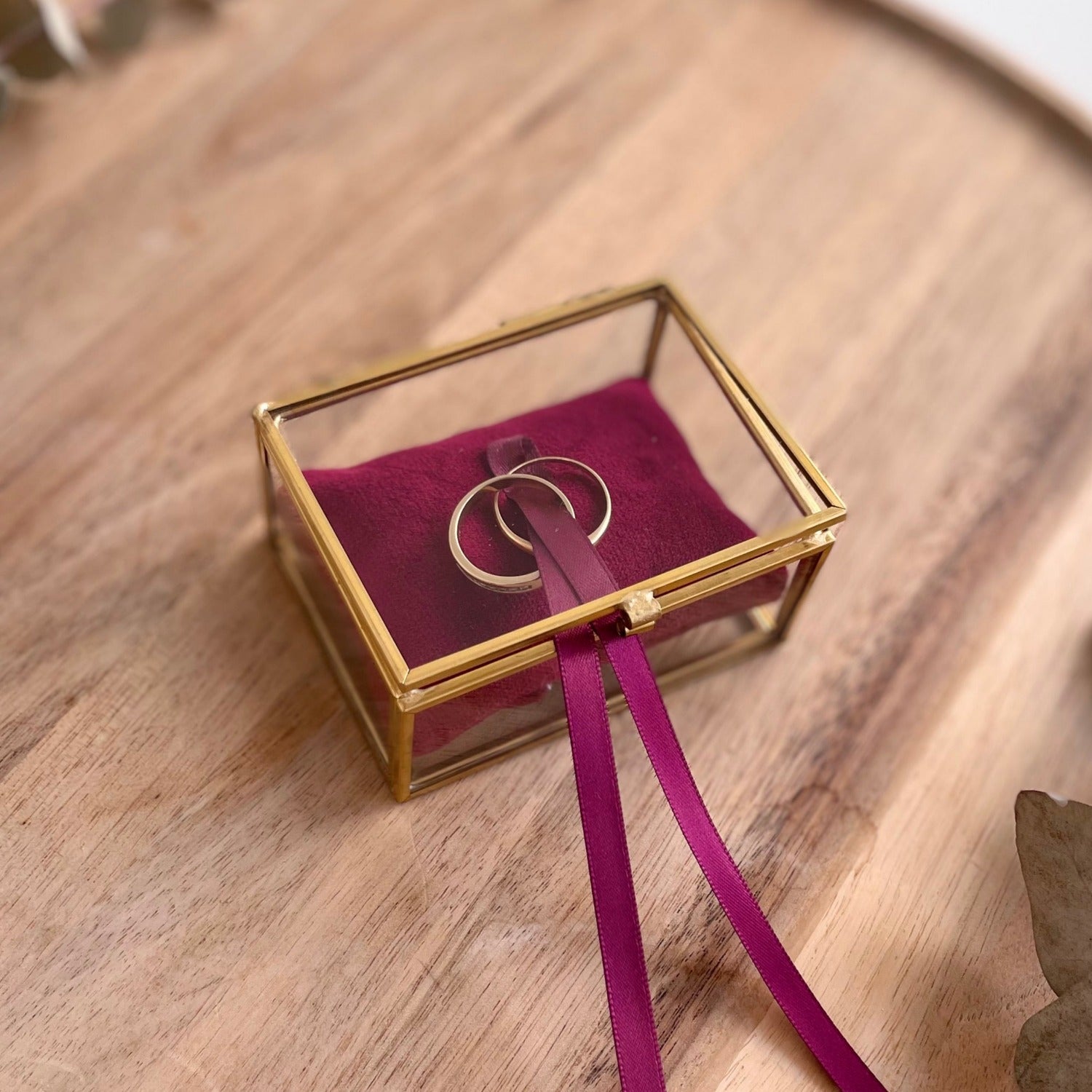 Ring box with ruby red cushion