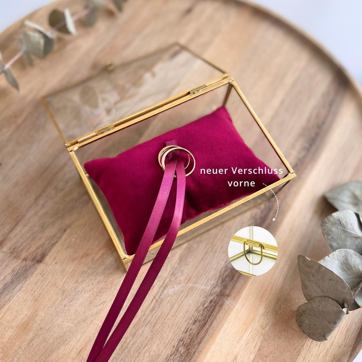 Ring box with ruby red cushion