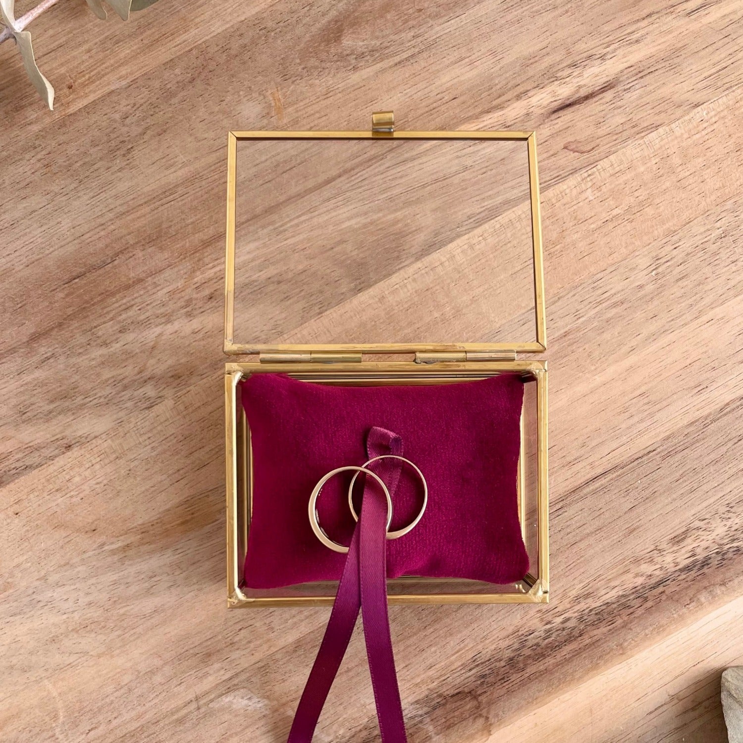 Ring box with ruby red cushion