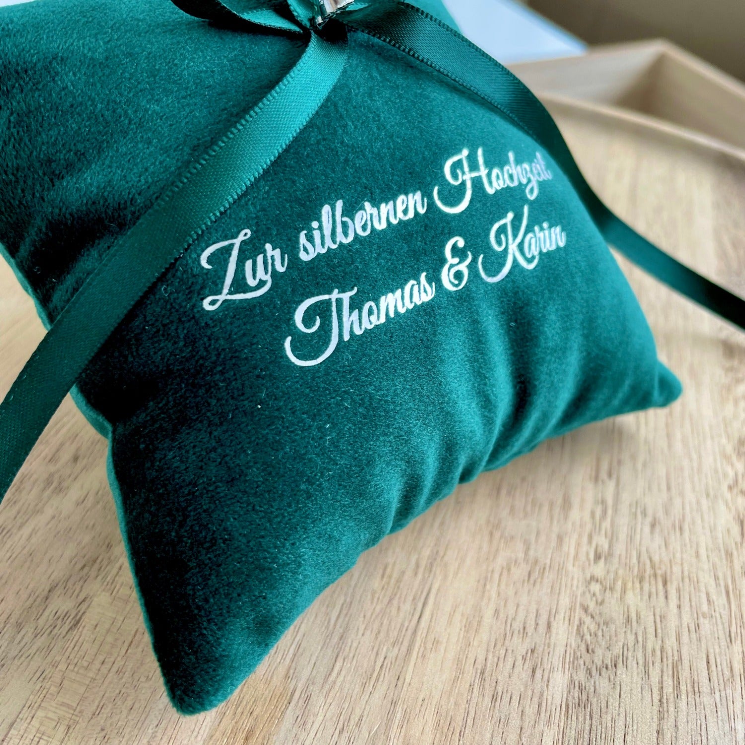 Silver Wedding Ring Pillow | Velvet | Green
