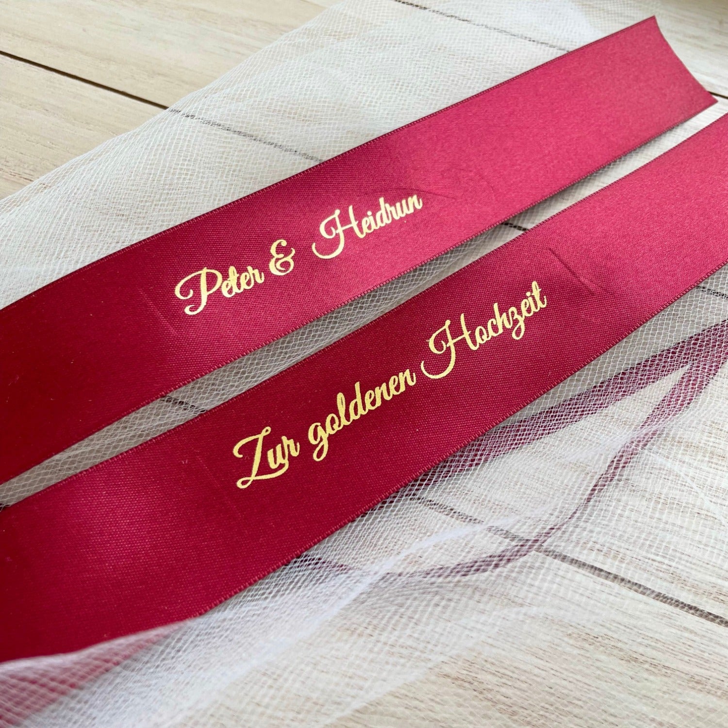 Personalisierte Schleife | zur goldenen Hochzeit | Bordeauxrot