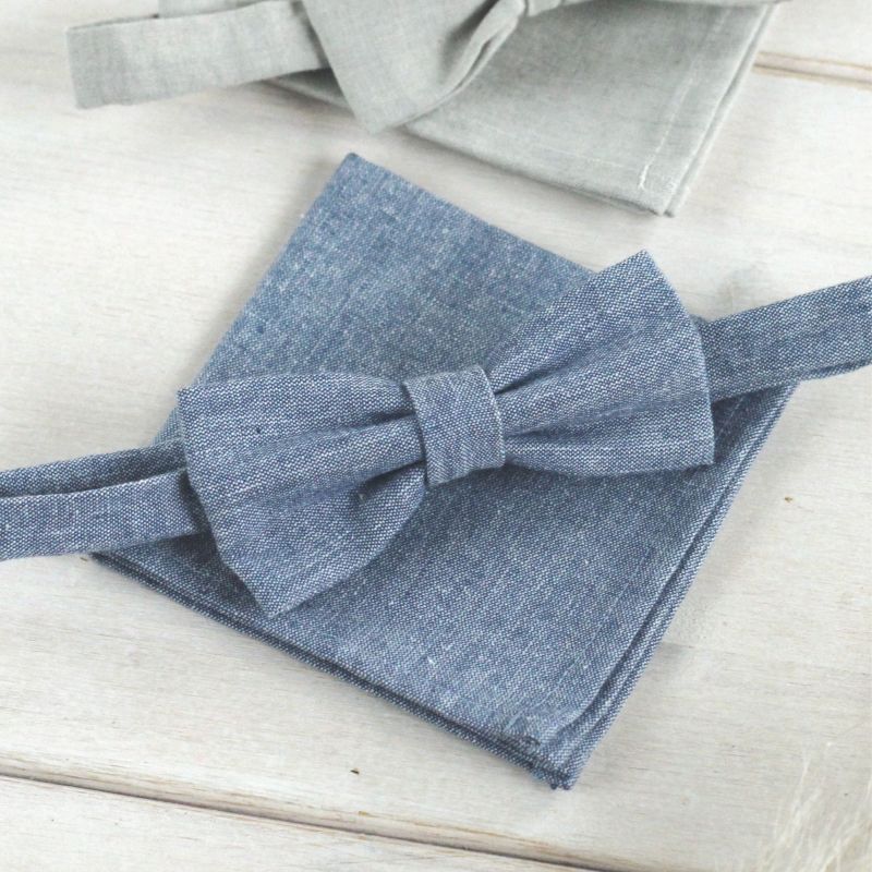 Fliege und Einstecktuch Set blau jeans
