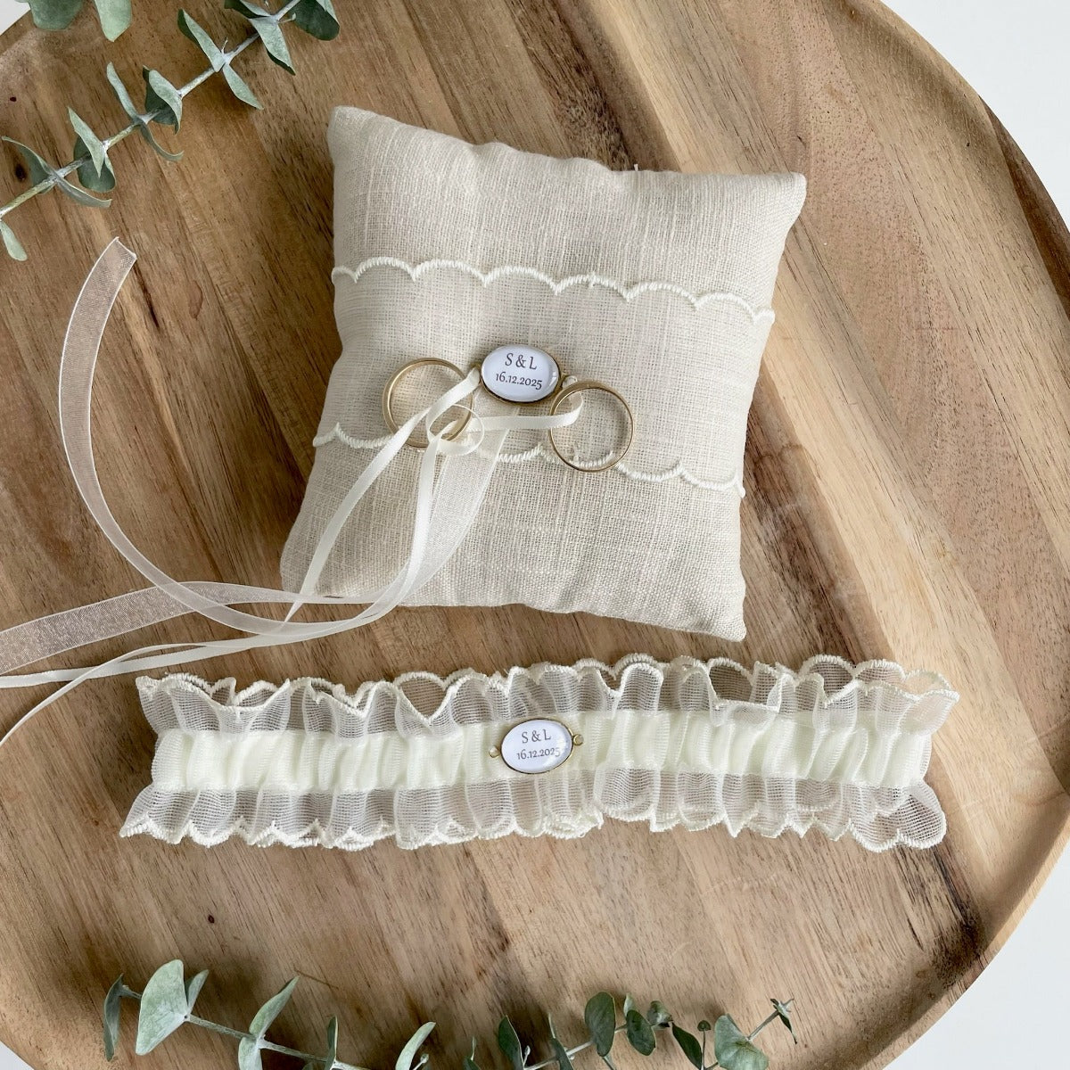 Garter &amp; Ring Pillow Set - Claire