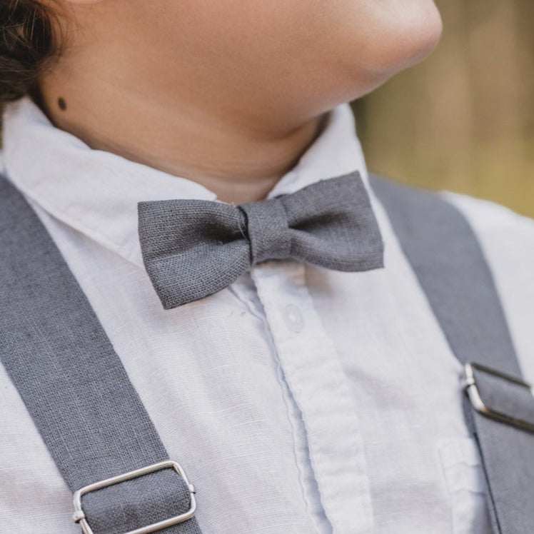 Kids Linen Suspender Bow Tie Set