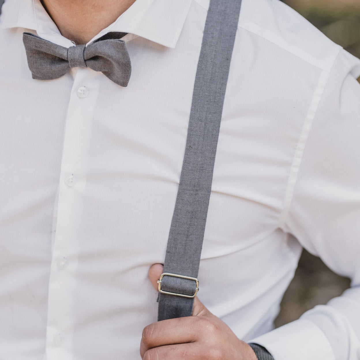 Adult Linen Suspender Bow Tie Set