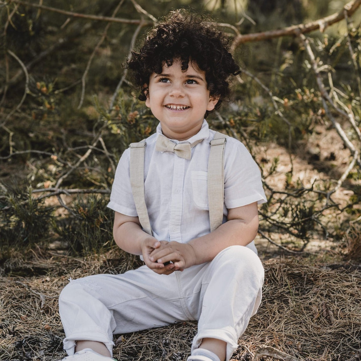 Kids Linen Suspender Bow Tie Set