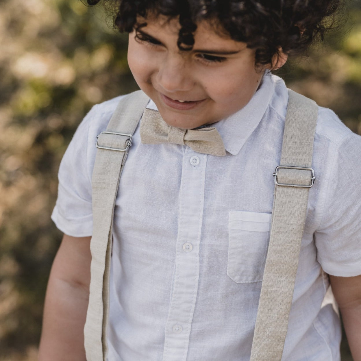 Kids Linen Suspender Bow Tie Set