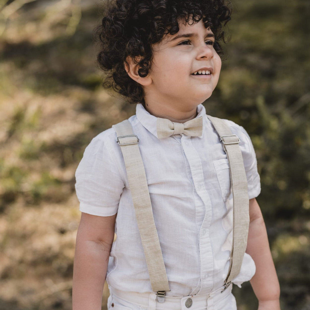 Kids Linen Suspender Bow Tie Set