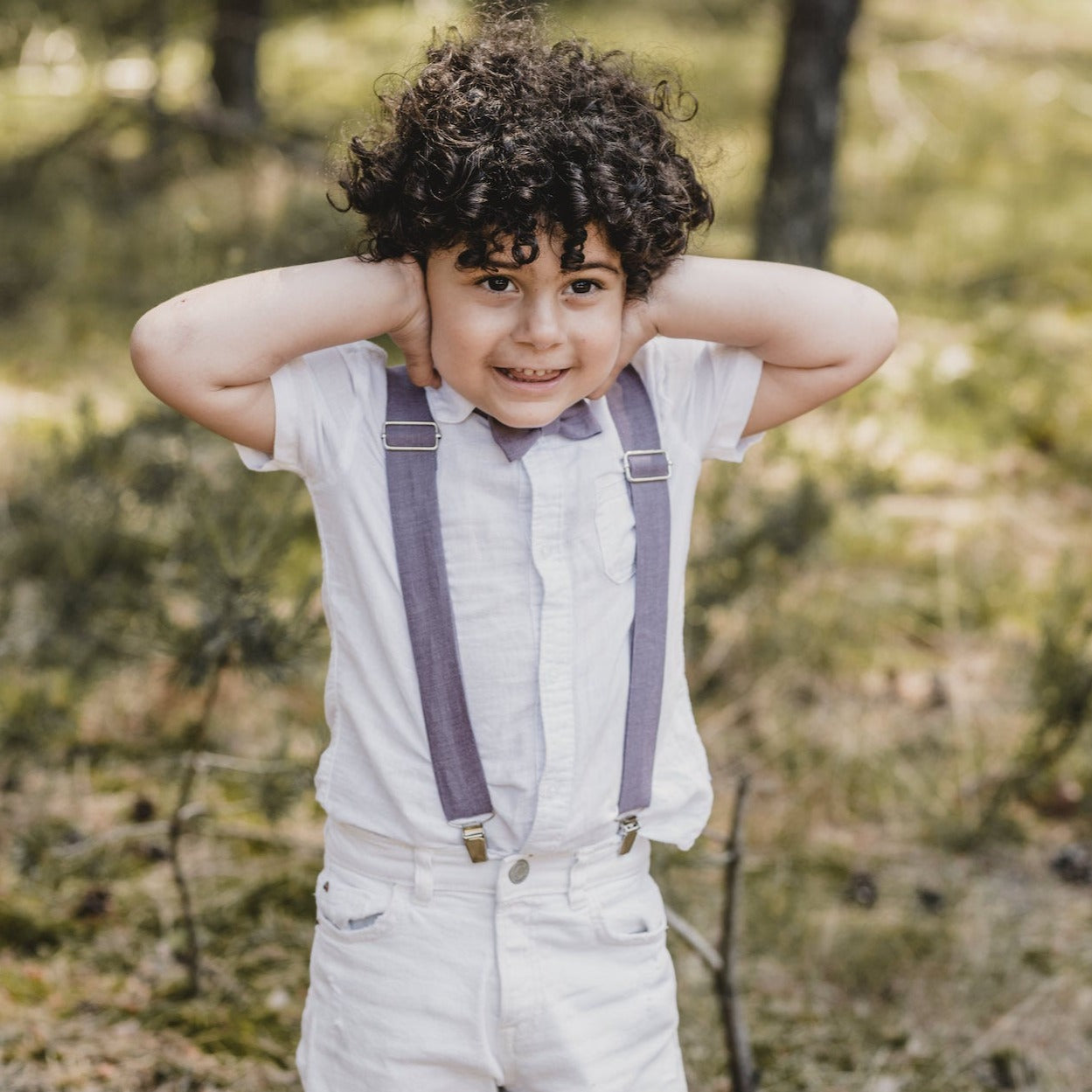 Kids Linen Suspender Bow Tie Set