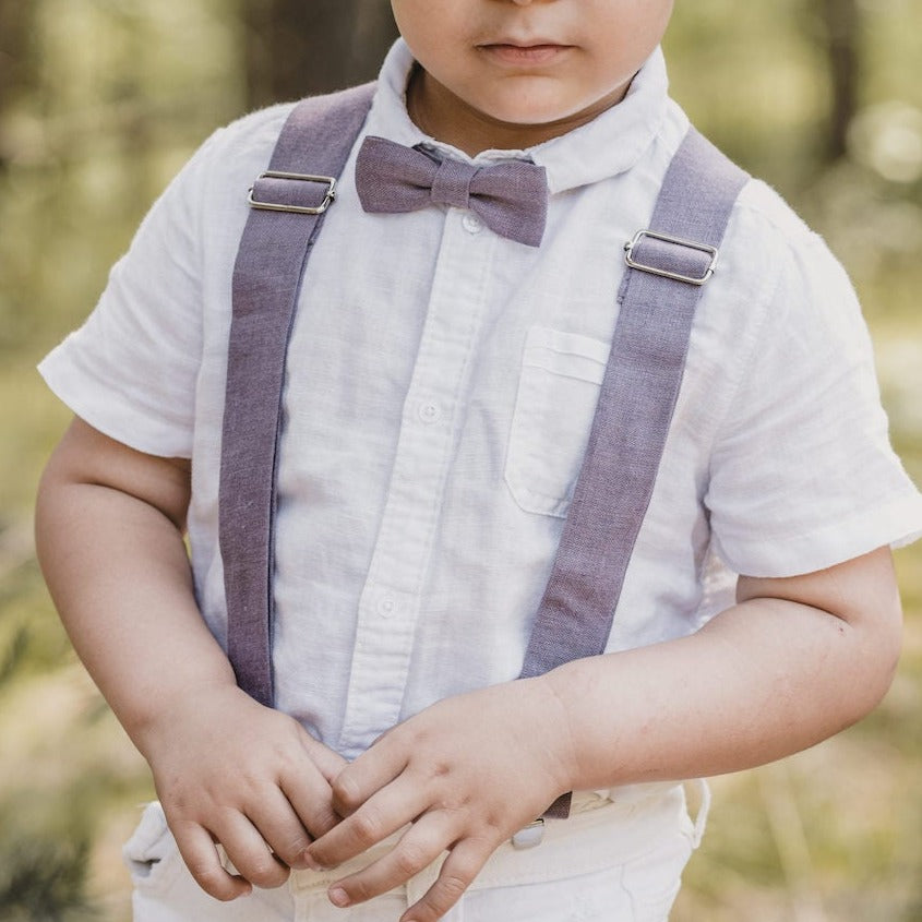 Kids Linen Suspender Bow Tie Set