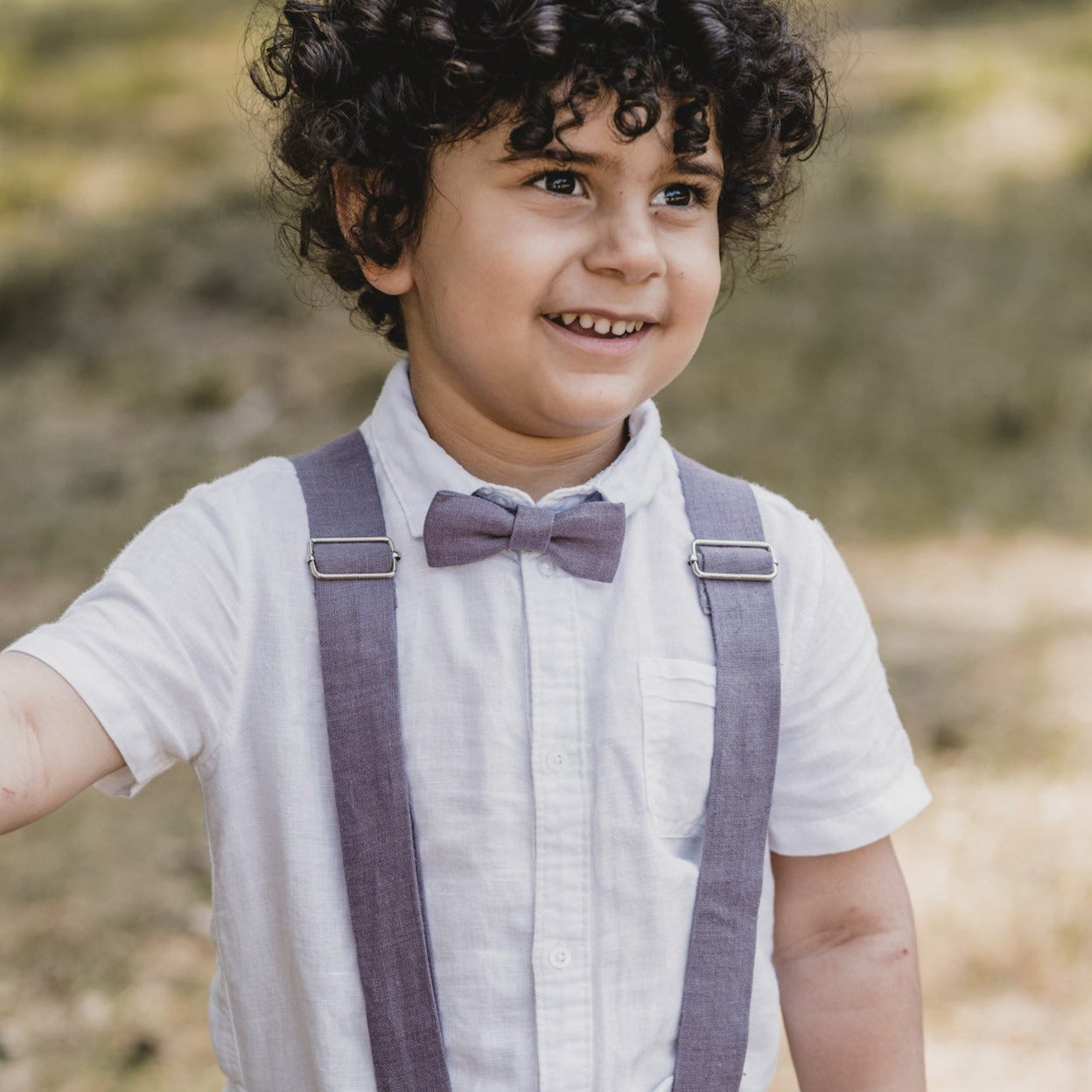 Kids Linen Suspender Bow Tie Set