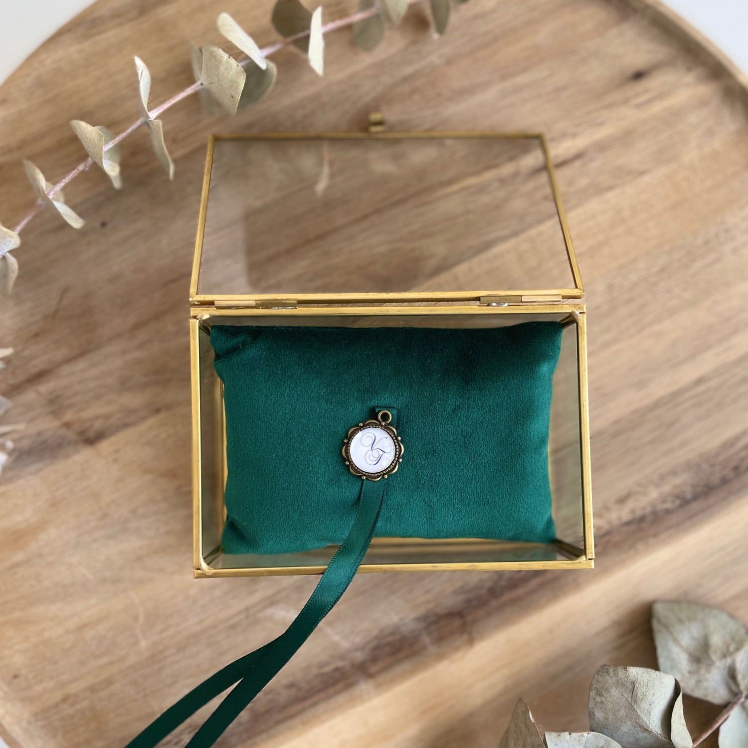 Ring Box with Green Pillow