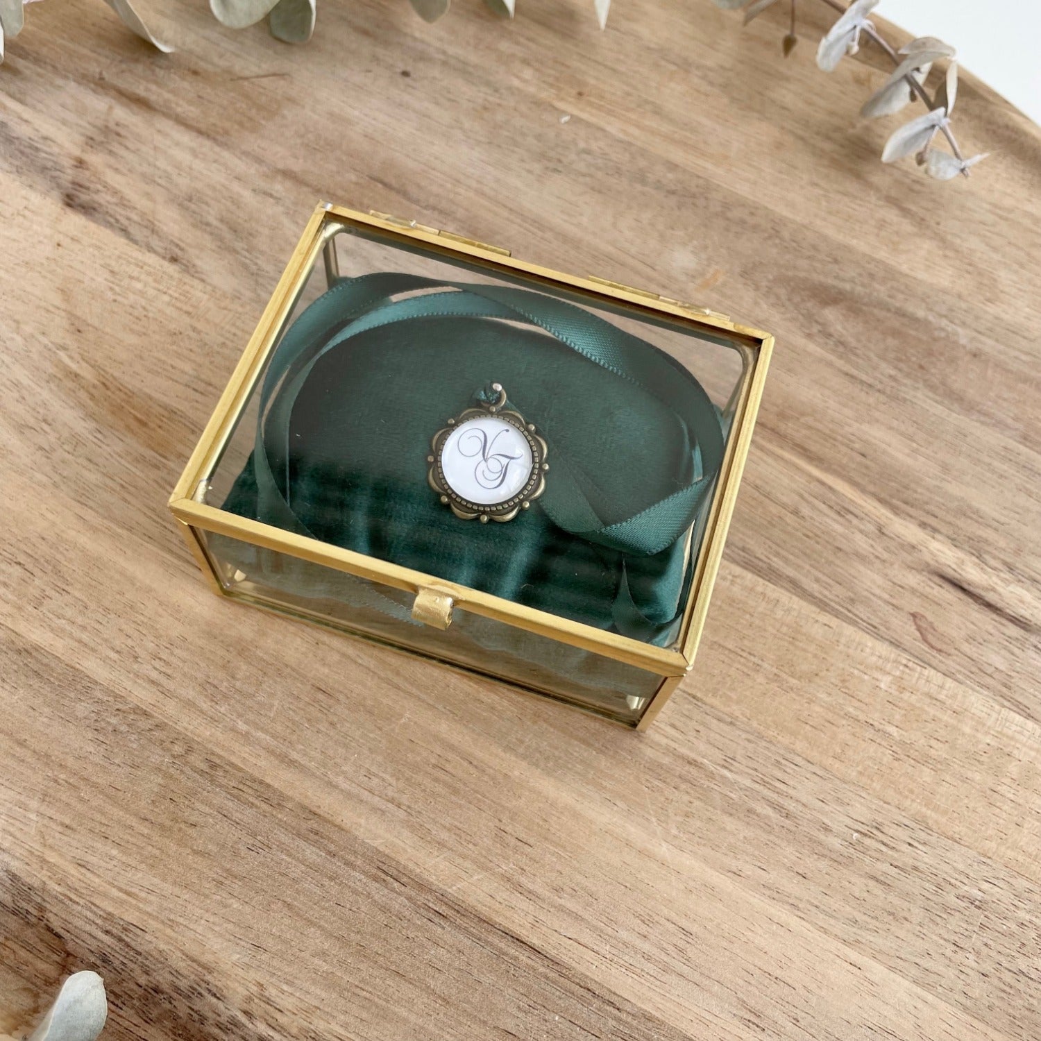 Ring Box with Green Pillow