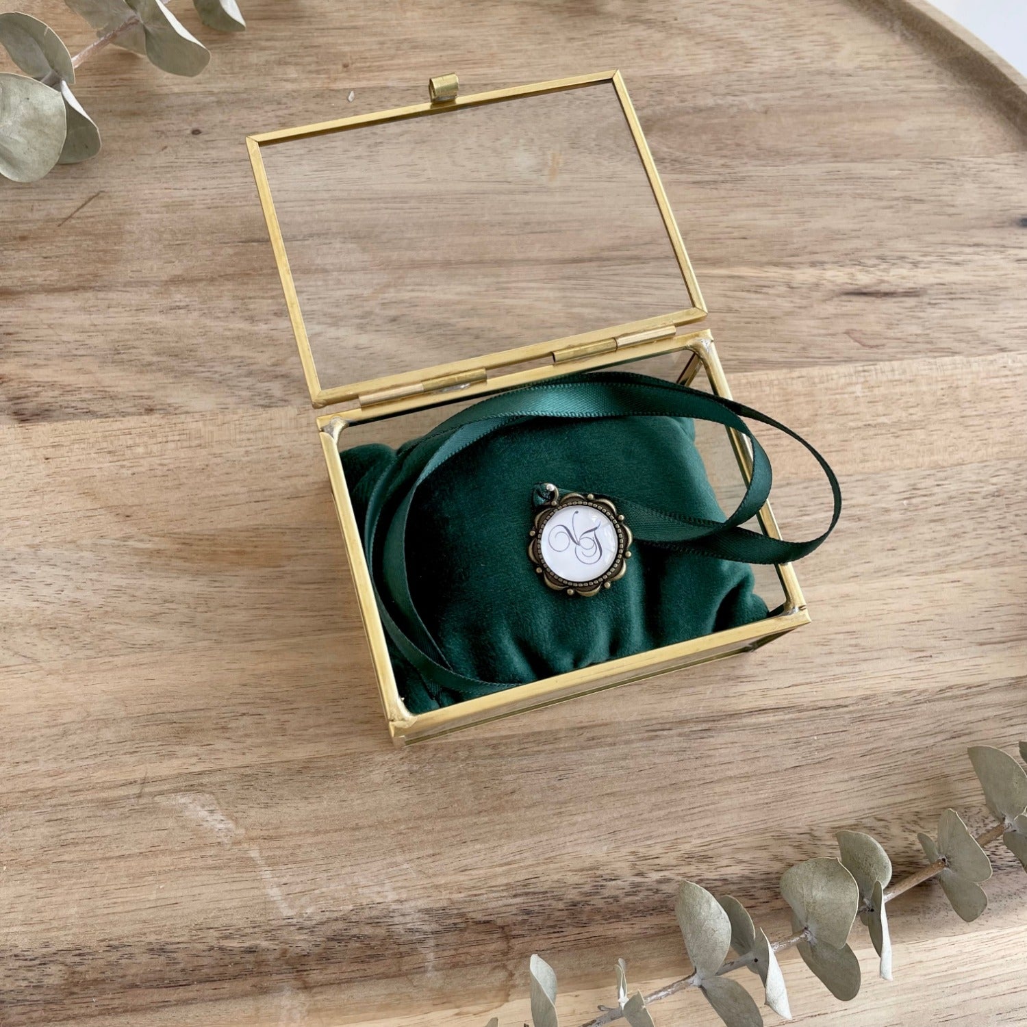 Ring Box with Green Pillow