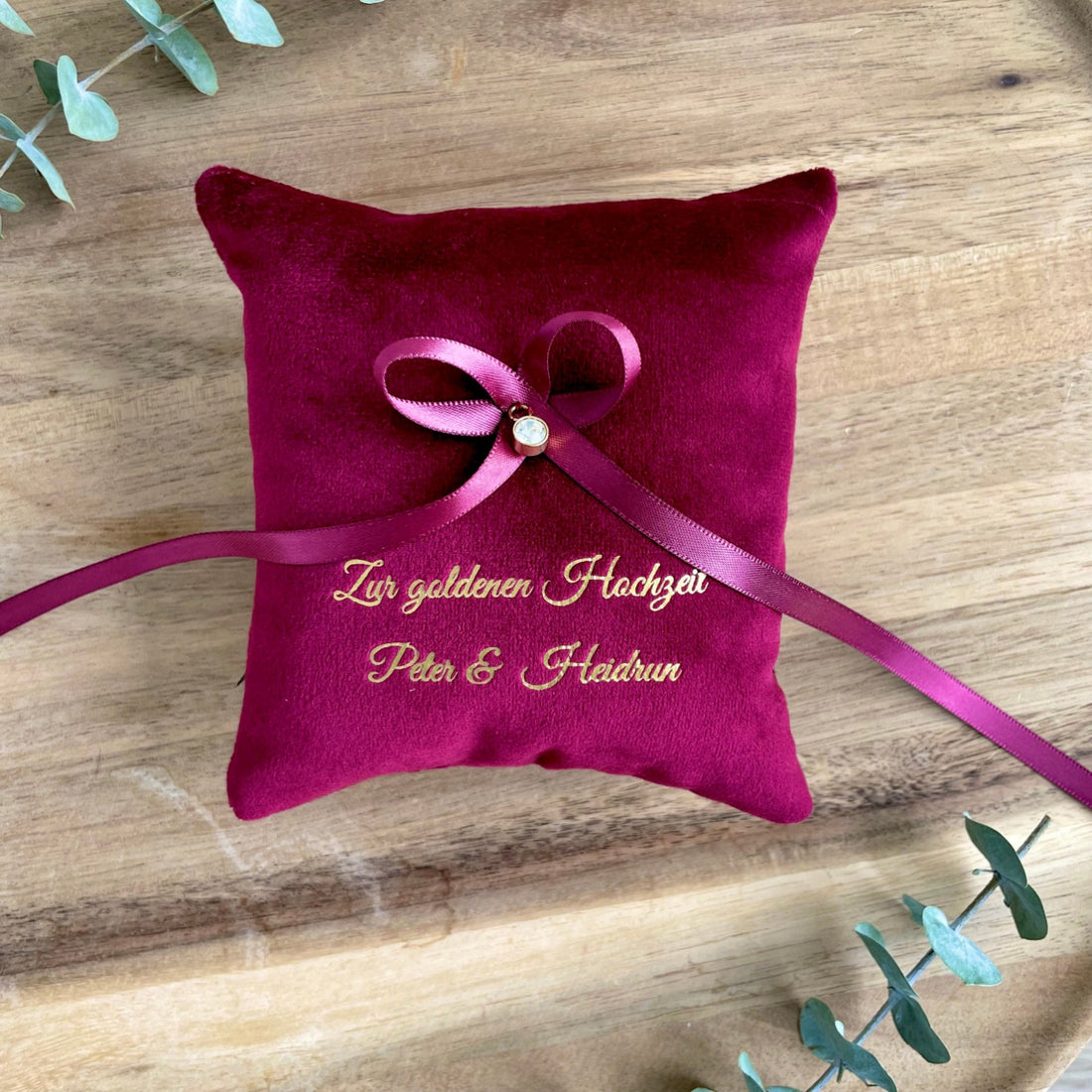 Ring pillow for the golden wedding anniversary | Velvet | Ruby red