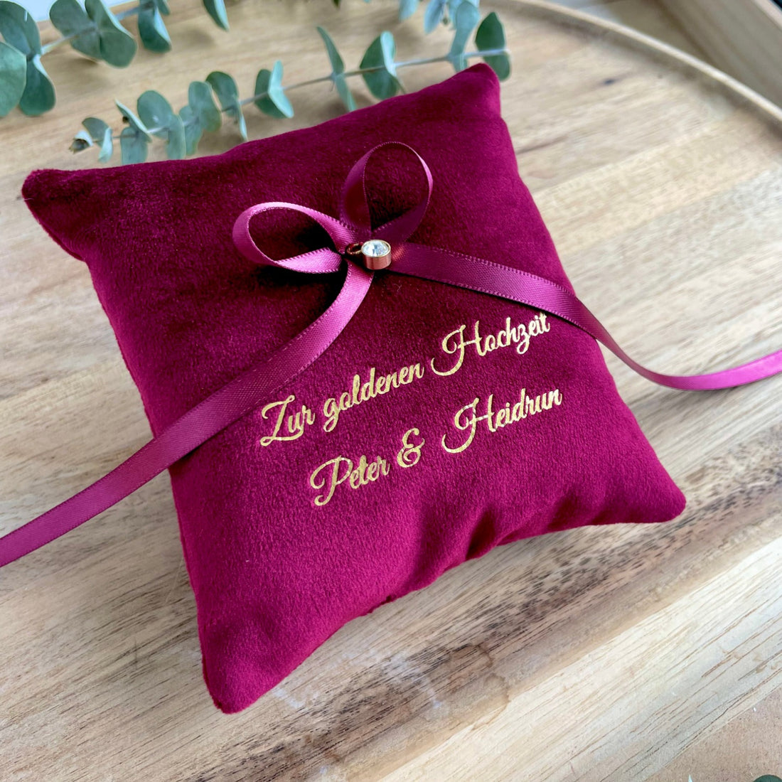 Ring pillow for the golden wedding anniversary | Velvet | Ruby red