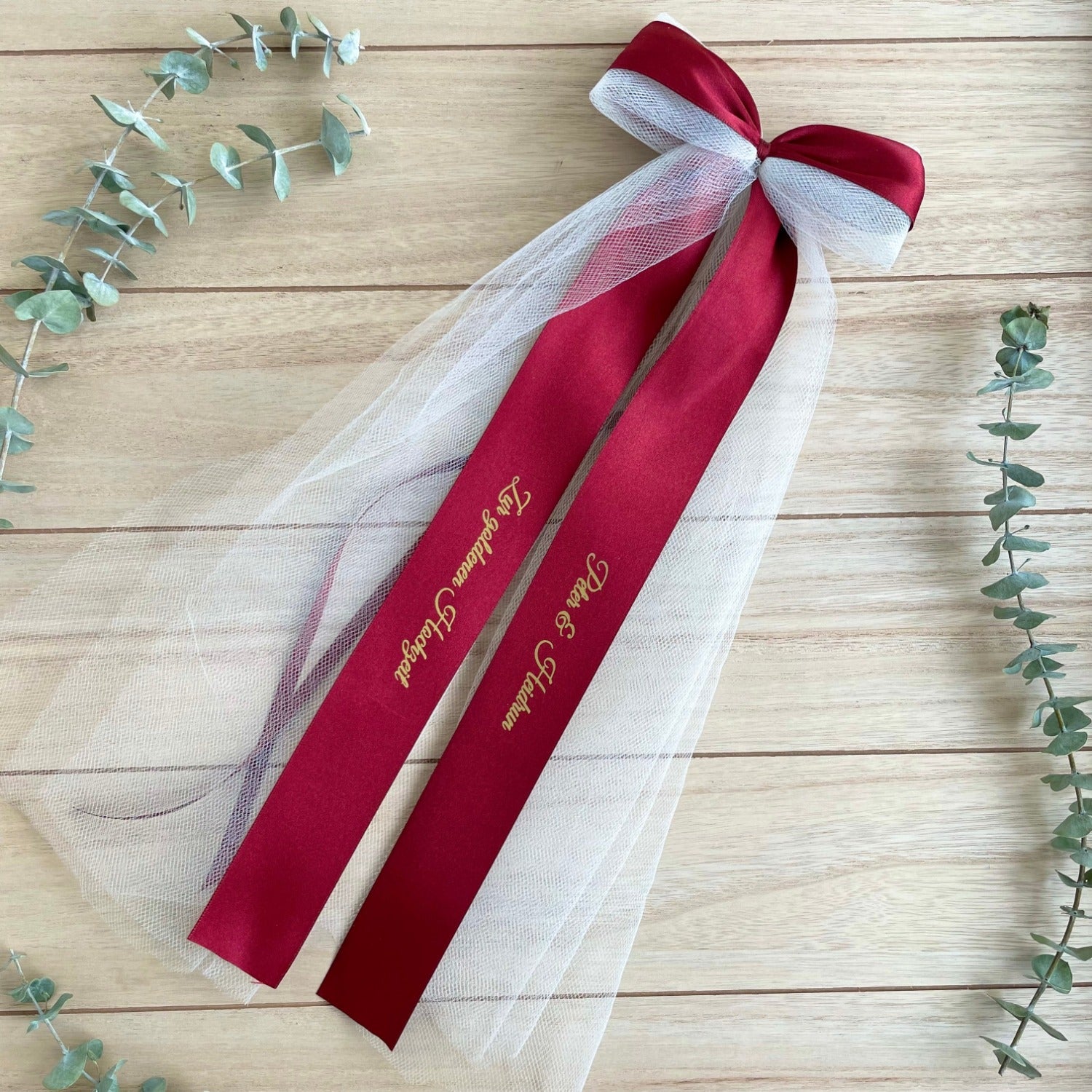 Personalized bow | for golden wedding anniversary | Bordeaux red