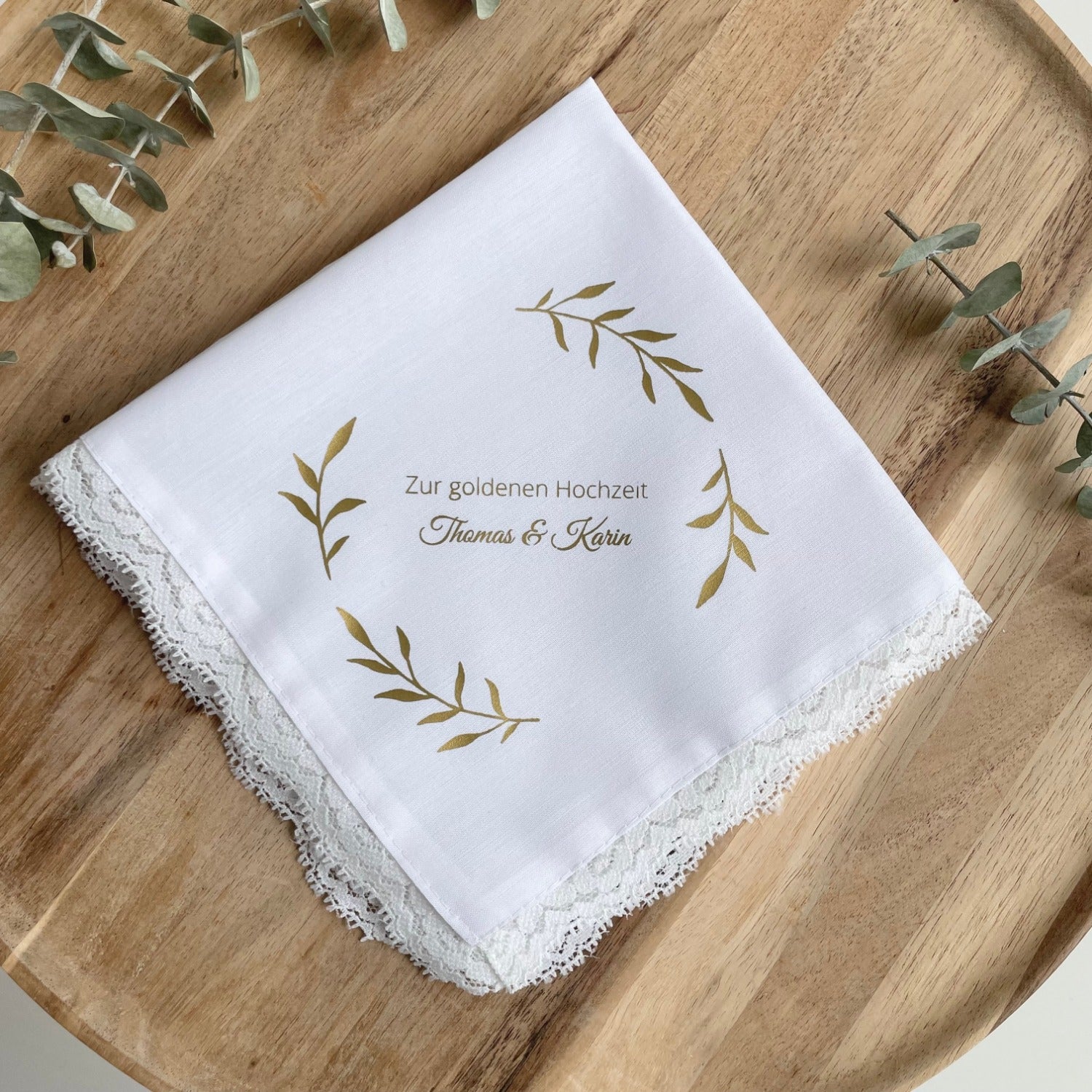 Cloth handkerchief for the golden wedding anniversary - leaf wreath