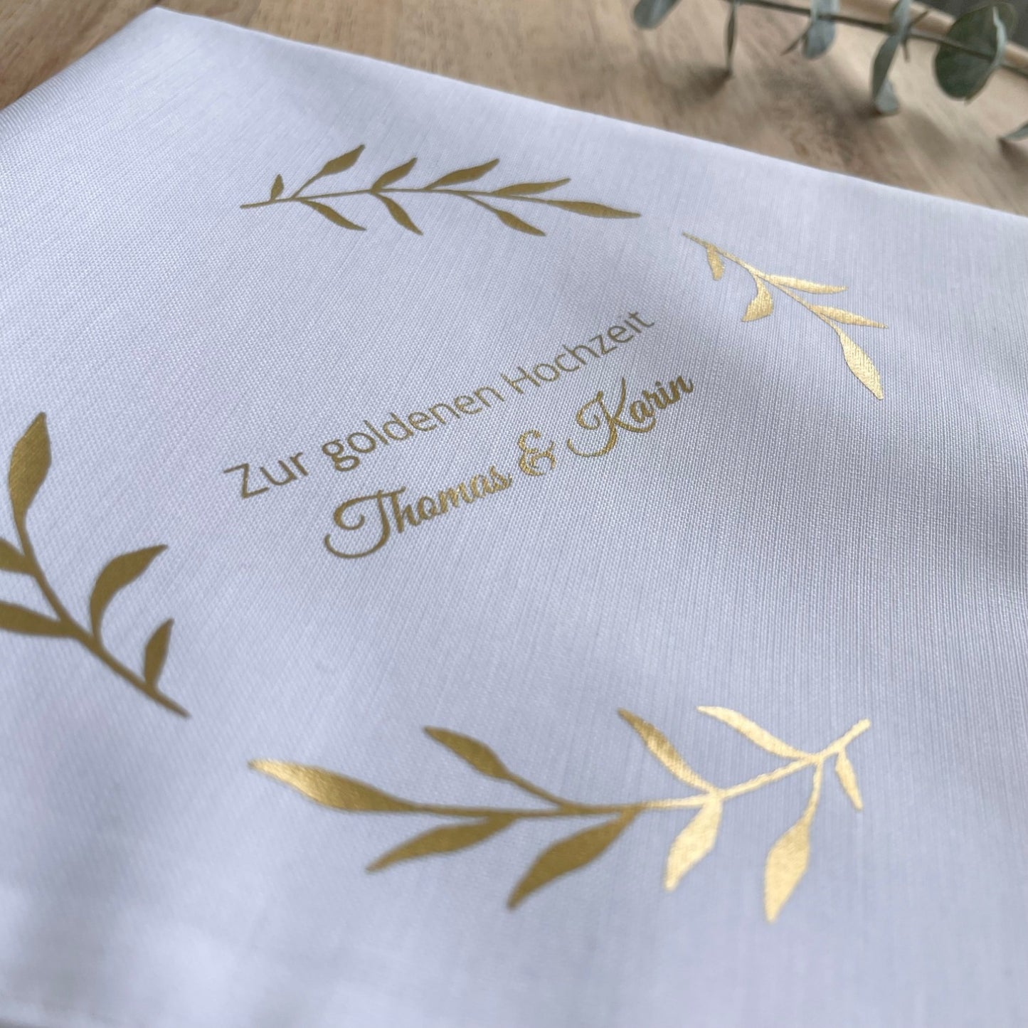 Stofftaschentuch zur goldenen Hochzeit - Blätterkranz