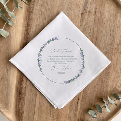 Stofftaschentuch personalisiert | Freudentränen Hochzeit | Lavendelkranz 3