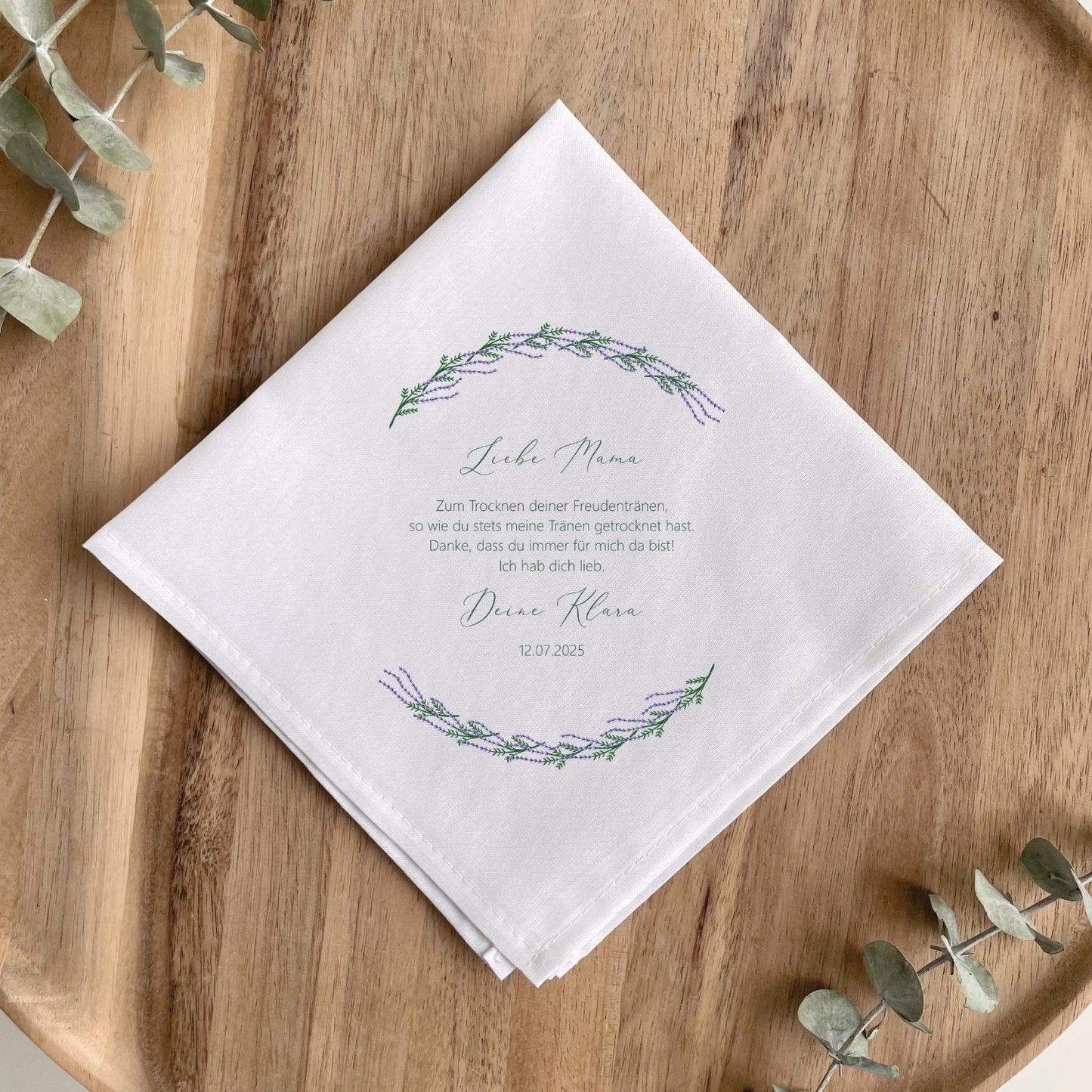 Stofftaschentuch personalisiert | Freudentränen Hochzeit | Lavendelkranz 4