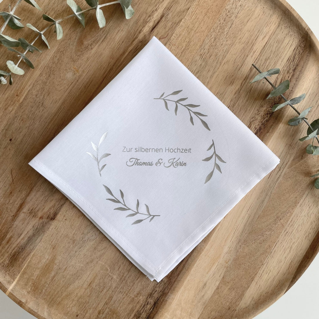 Silver Wedding Handkerchief - Leaf Wreath