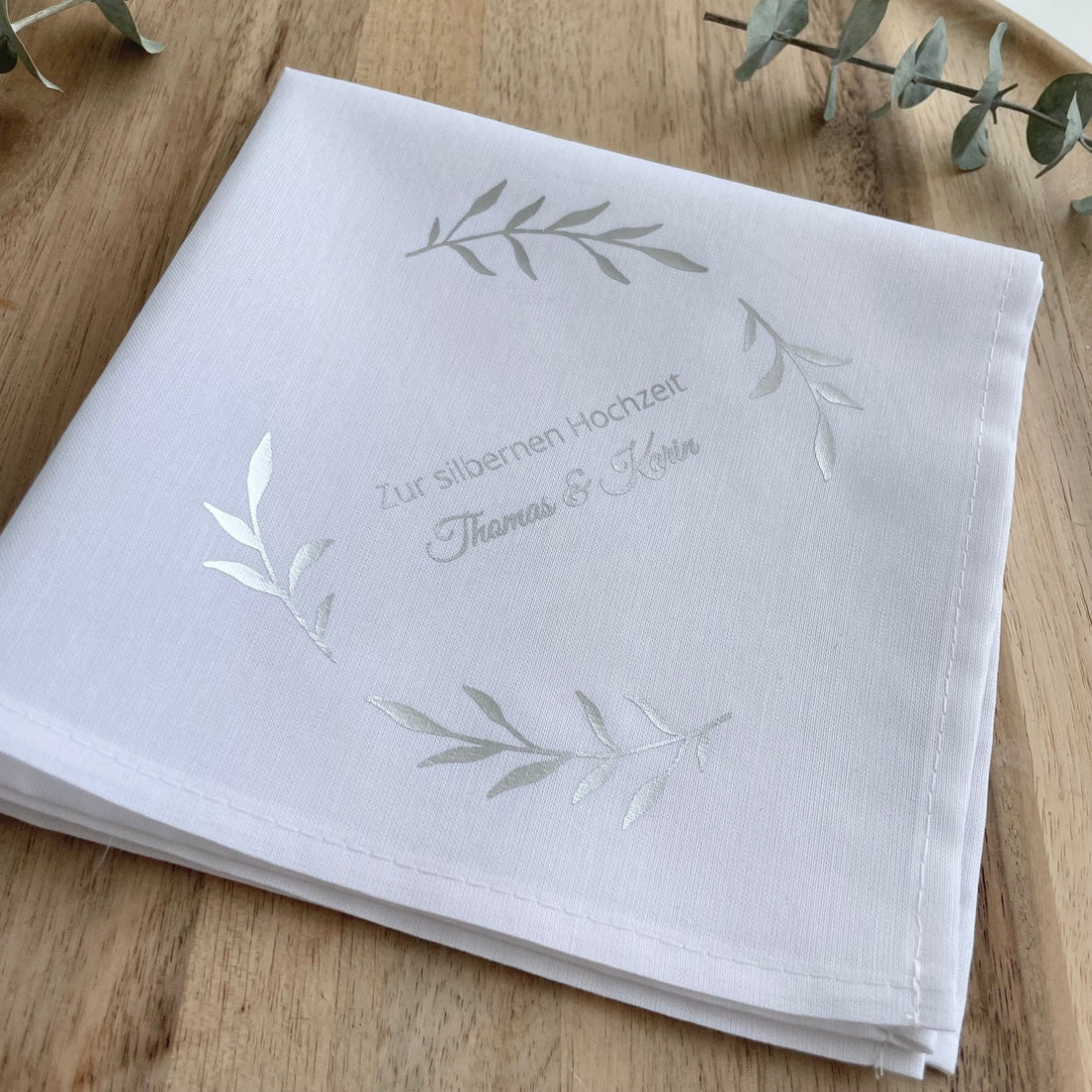 Silver Wedding Handkerchief - Leaf Wreath