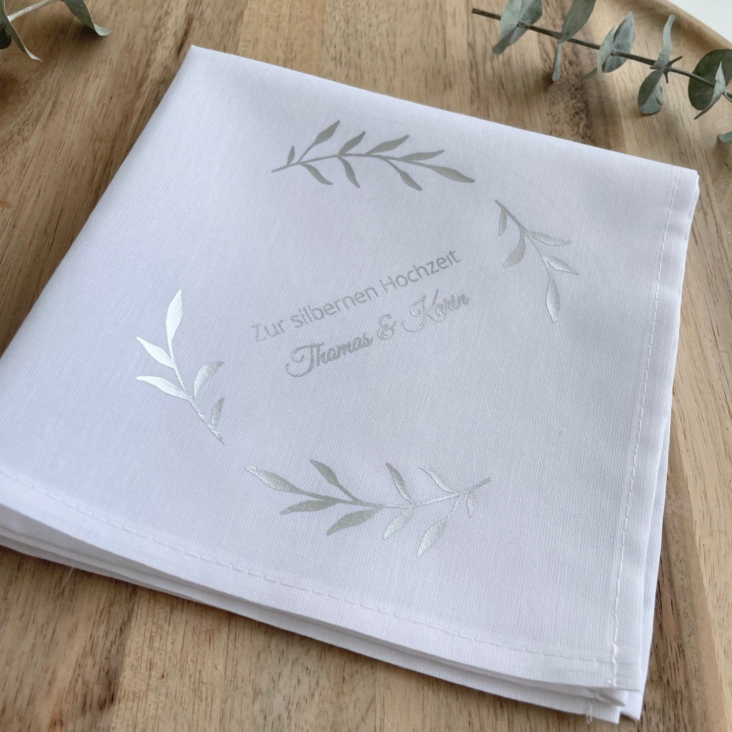 Silver Wedding Handkerchief - Leaf Wreath