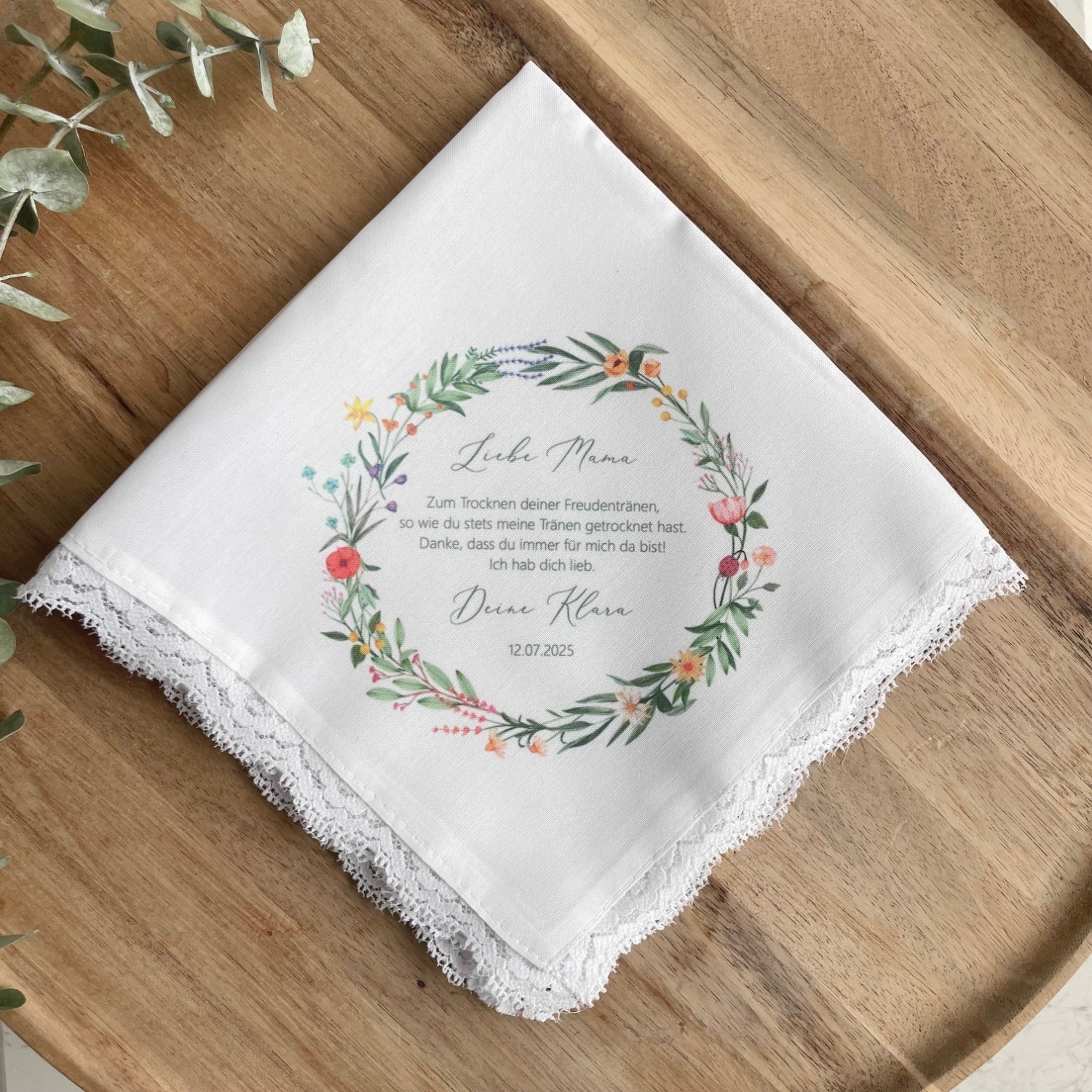 Cloth handkerchief tears of joy - wildflower wreath 1