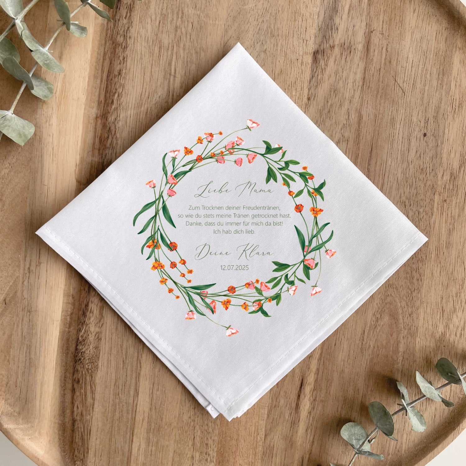 Cloth handkerchief tears of joy - wildflower wreath 3